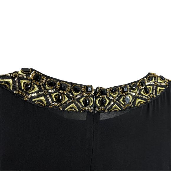 Alice + Olivia Women's A-Line Dress Black Silk W/ Gold Sequins Puff Sleeve Sz S - Picture 5 of 10